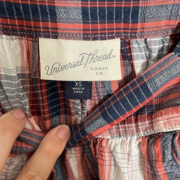 Universal Thread Blue Orange Plaid Belted Shift Dress XS - Picture 4 of 6